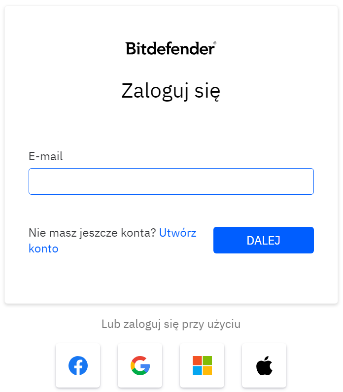 Bitdefender Central - Logowanie